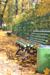 Bench in the autumn Park (St. Petersburg, Russia)