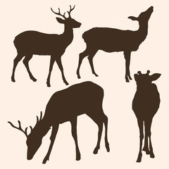 Vector Set of Dappled Deer Silhouetttes