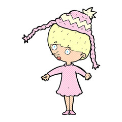 cartoon woman wearing winter hat