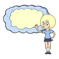 cartoon woman with cloud text space