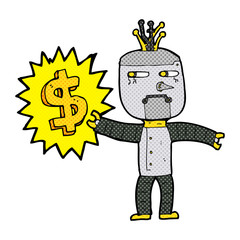 cartoon robot with money symbol