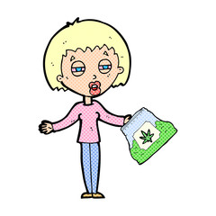 cartoon woman with bag of weed