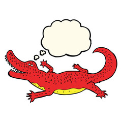 cartoon crocodile with thought bubble