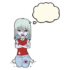 cartoon vampire girl with thought bubble