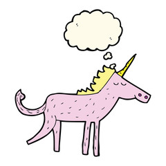 cartoon unicorn with thought bubble