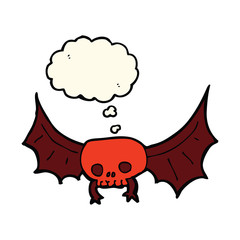 cartoon spooky skull bat with thought bubble