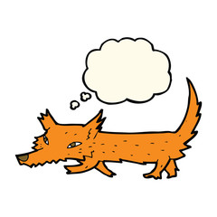 cartoon little fox with thought bubble