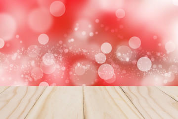 Christmas holiday background with empty wooden over festive boke