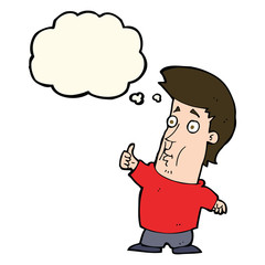 cartoon man giving thumbs up sign with thought bubble