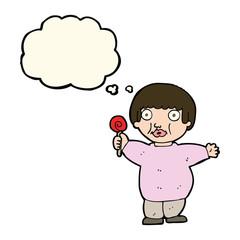 cartoon fat child with thought bubble