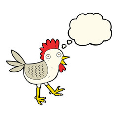 funny cartoon chicken with thought bubble