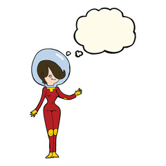 cartoon space woman with thought bubble