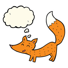 cartoon little fox with thought bubble