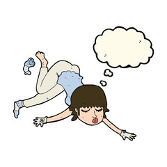 cartoon woman floating with thought bubble