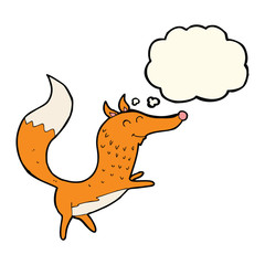 cartoon happy fox with thought bubble