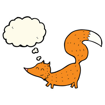 cartoon little fox with thought bubble