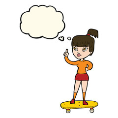 cartoon skater girl with thought bubble