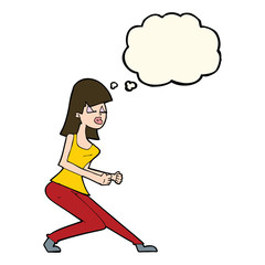 cartoon crazy dancing girl with thought bubble