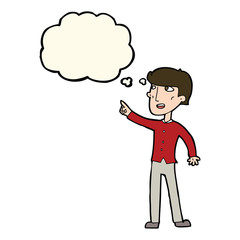 cartoon man pointing with thought bubble