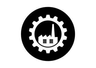 Black and white industrial icon on white background