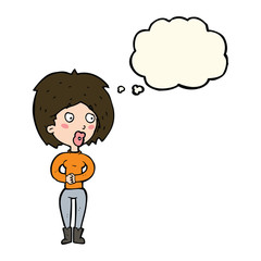 cartoon surprised woman with thought bubble