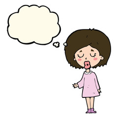 cartoon woman explaining her point with thought bubble