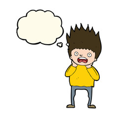 cartoon man panicking with thought bubble