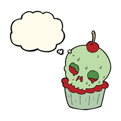 cartoon halloween cup cake with thought bubble