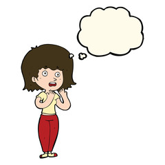 cartoon shocked woman with thought bubble