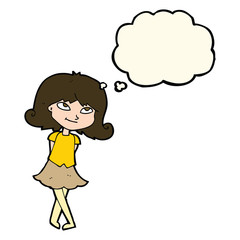 cartoon clever girl with thought bubble