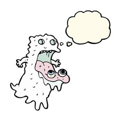 cartoon gross ghost with thought bubble
