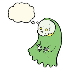 cartoon spooky ghoul with thought bubble