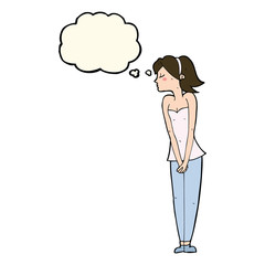 cartoon pretty woman with thought bubble