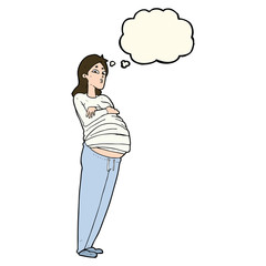 cartoon pregnant woman with thought bubble
