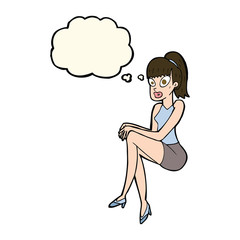 cartoon pretty woman with thought bubble
