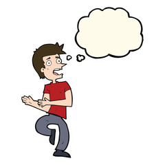 cartoon stressed out man with thought bubble