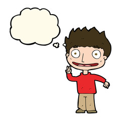 cartoon happy boy with thought bubble