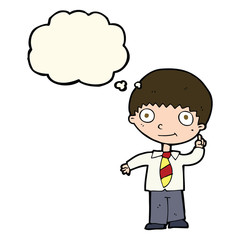 cartoon school boy with idea with thought bubble