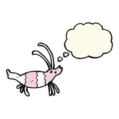 cartoon shrimp with thought bubble