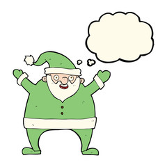 cartoon santa claus with thought bubble