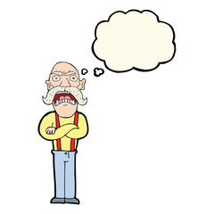 cartoon shocked old man with thought bubble