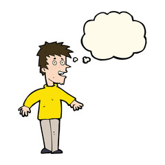 cartoon happy boy with thought bubble