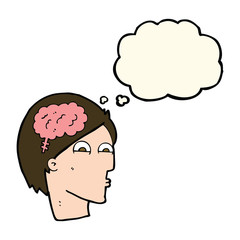 cartoon head with brain symbol with thought bubble