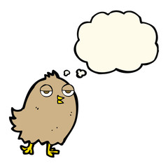 funny cartoon bird with thought bubble