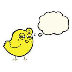 funny cartoon bird with thought bubble