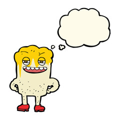 cartoon happy tooth with thought bubble