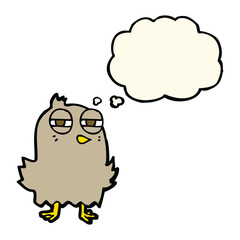 funny cartoon bird with thought bubble