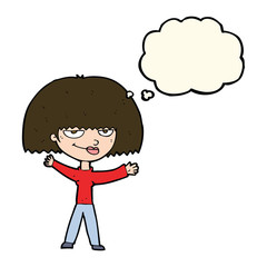 cartoon smug woman with thought bubble