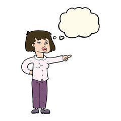 cartoon woman pointing with thought bubble
