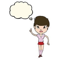 cartoon woman with idea with thought bubble